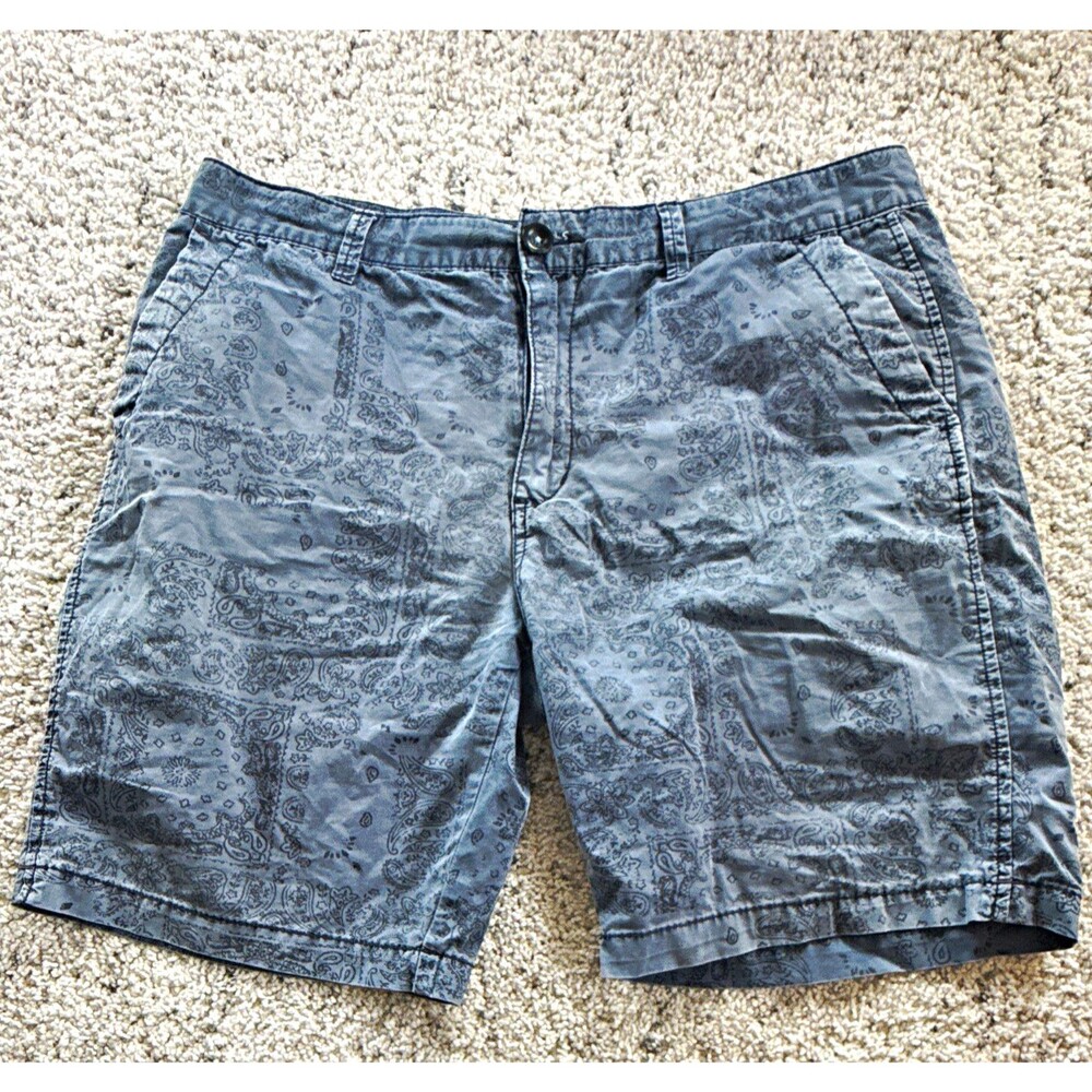 Union Men's Gray Paisley Chino Shorts Flat Front Zip Slash Pockets Cotton